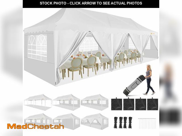 Lot 74-12578461 - HOTEEL 10x30 Pop Up Canopy Tent with 8 Sidewalls,Heavy Duty Wedding Event Tents,Party Gazebo with Ro...