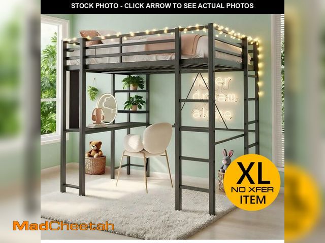 Lot 74-12590549 - SUNLEI Loft Bed with Desk, Metal Loft Bed Twin Size with 2 Built-in Ladders, with Safety Guard,Space...