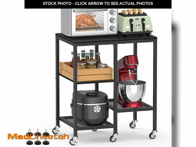 Lot 74-12440353 - OGEMXU Kitchen Microwave Cart,Microwave Stand with Wheels,Coffee Bar Table Station,4-Tier Rolling Ba...