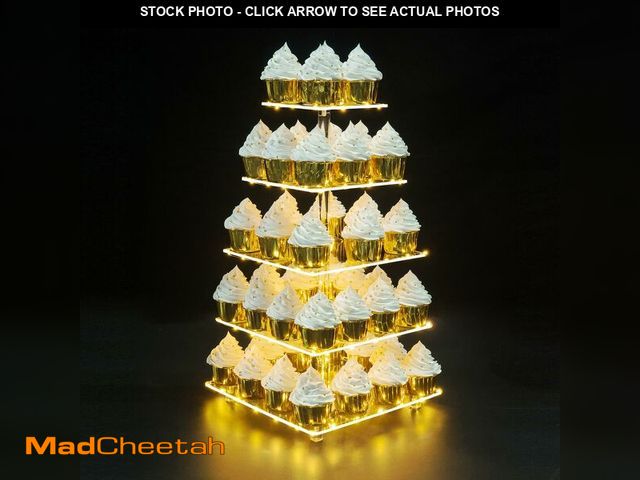 Lot 74-13546753 - OLACHIKKO Cupcake Stand, Elegant Cupcake Holder with Brighter Yellow LED String Light, Clear 5-Tier ...