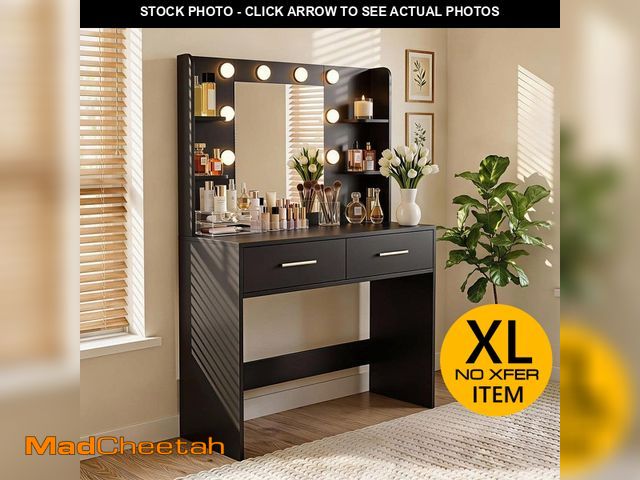 Lot 74-14289869 - LACOO Makeup Vanity Set with Mirror and Power Outlet, Dressing Table with 2-Drawers, 4-Storage Shelv...