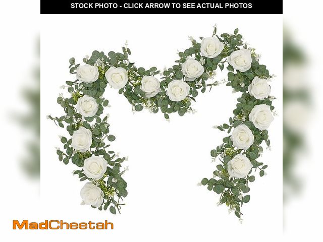 Lot 74-12602097 - Dolicer 2Pcs 13Ft Artificial Eucalyptus Garlands with Flowers - 8 Roses, Faux Floral Greenery Garlan...