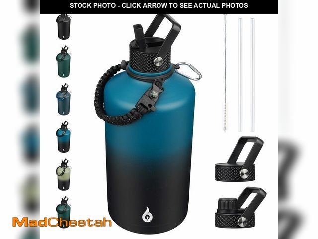 Lot 74-14265194 - BJPKPK 1 Gallon Water Bottle with Straw Lid, 128oz Large, Stainless Steel Water Bottles with 3 Lids ...