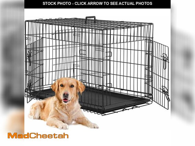Lot 74-14323992 - Bestpet 24 inch Black Foldable Metal Double Door Dog Crate with Divider Removable Tray for Small Dog...