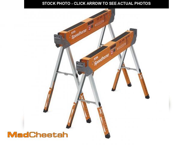 Lot 74-12175624 - Bora Portamate Speedhorse XT Sawhorse Pair- Two pack, 30-36 inch height adjustable Legs, Metal Top f...