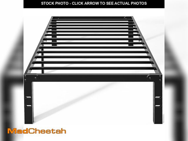 Lot 74-14068311 - OLIXIS Metal Twin Bed Frame - 14in High with Storage Space, No Box Spring Needed with Sturdy Steel S...