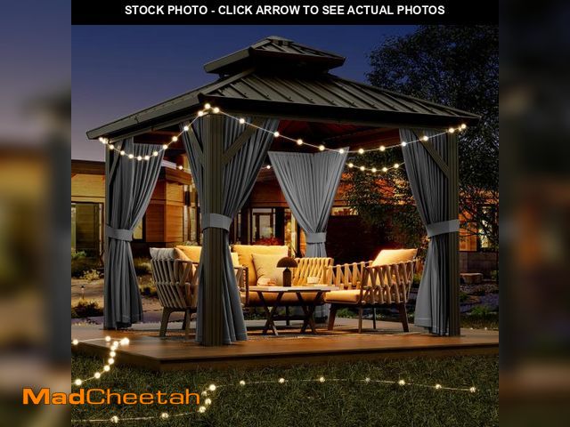 Lot 74-12202479 - 10x10ft Hardtop Gazebo, Aluminum Double Roof Gazebos with Netting and Curtains, Outdoor Permanent Ga...