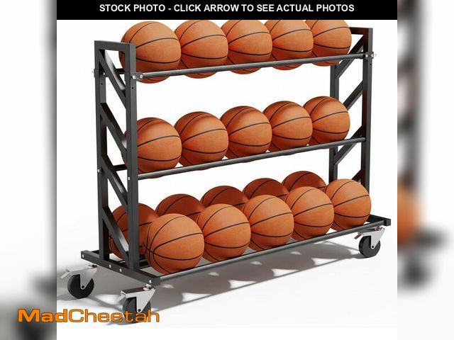 Lot 74-14282525 - Gsskny Basketball Racks for Balls, Heavy Duty Ball Cart with Wheels, Basketball Storage 3-Tier 20-Ba...