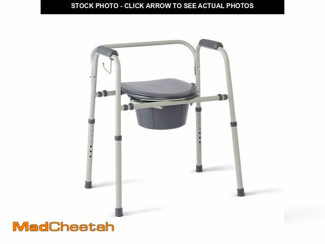 Lot 74-13801691 - Medline 3-in-1 Steel Adjustable Bedside Commode w/ Microban Protection, Portable Bedside Toilet, 350...