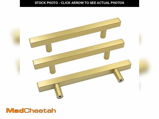 Lot 74-13950181 - Goldenwarm 10 Pack Gold Cabinet Handles 4-1/2"(115mm) Brushed Brass Cabinet Pulls T Bar Drawer Pulls...