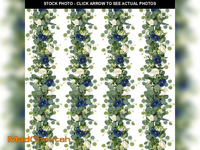 Lot 74-12706545 - TOCHGREEN 4 Pack Artificial Eucalyptus Flower Garland with White and Blue Roses, Fake Rose Flower Gr...