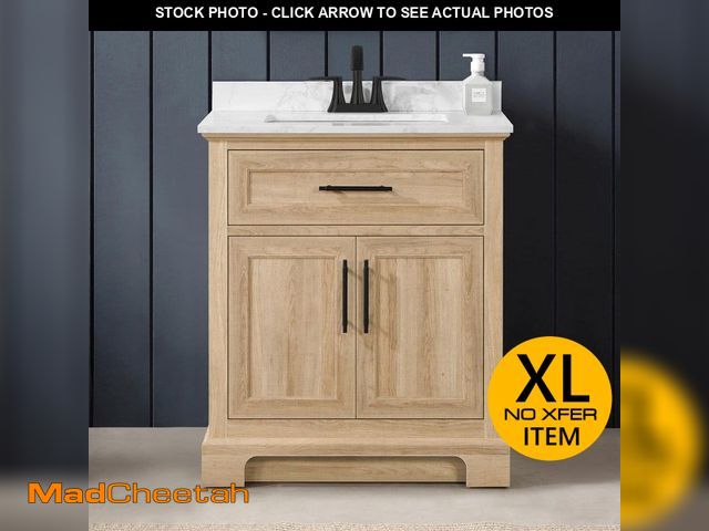 Lot 74-13690693 - Home Decorators Collection Doveton 30 in. Single Sink Freestanding Weathered Tan Bath Vanity with Wh...