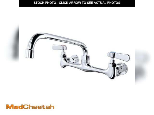Lot 74-14112302 - HOMEMYSTIQUE 2-Handle Wall Mount Kitchen Faucet With 12 in. Swivel Spout 8 in. Center in Polished Ch...