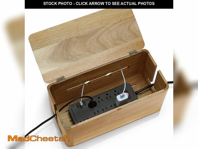 Lot 74-14155141 - YCLYC Large Acacia Wood Style Cable Management Box, Cord Organizer Power Strip Box with Magnetic Out...