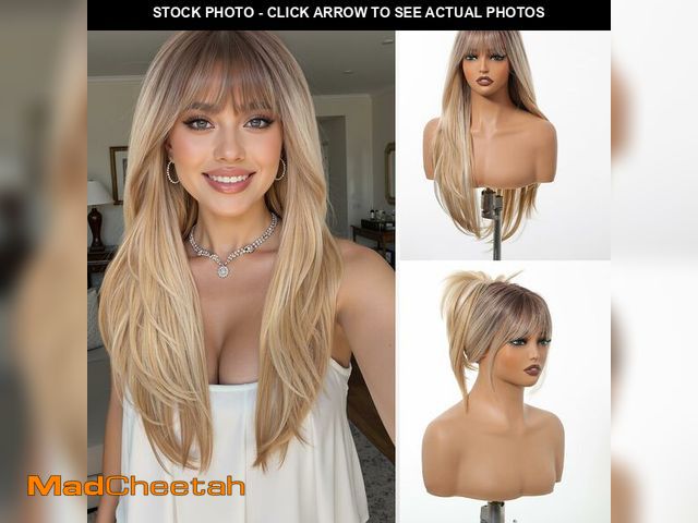 Lot 74-12706396 - testar Long Blonde Straight Wigs With Bangs Long Ombre Blonde Synthetic Layered Wigs for Women Daily...