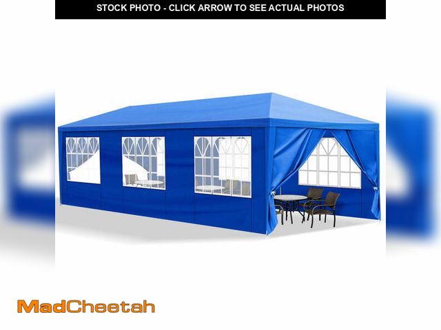 Lot 74-13818884 - Ktaxon 10' X 30' Canopy Tent with 8 Side Walls for Party Wedding Camping and BBQ Blue - USED