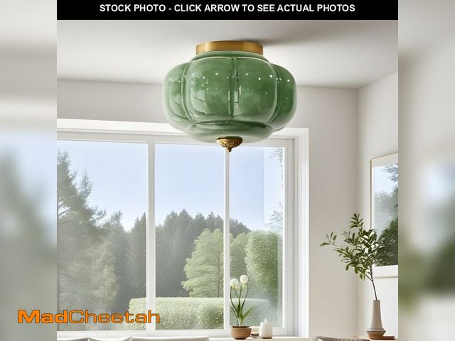 Lot 74-13664353 - Bofea-Mid Century Semi Flush Mount Ceiling Light Fixture,Green Glass Hallway Light,Vintage Gold Ceil...