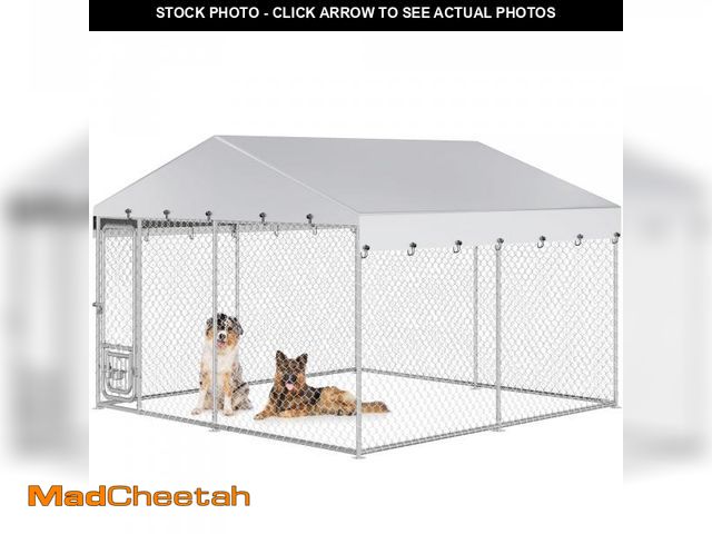 Lot 74-12175069 - 10'x10' Outdoor Dog Kennel with Rotating Feeder Bowls, Outdoor Dog Enclosure with Roof, Heavy Duty D...