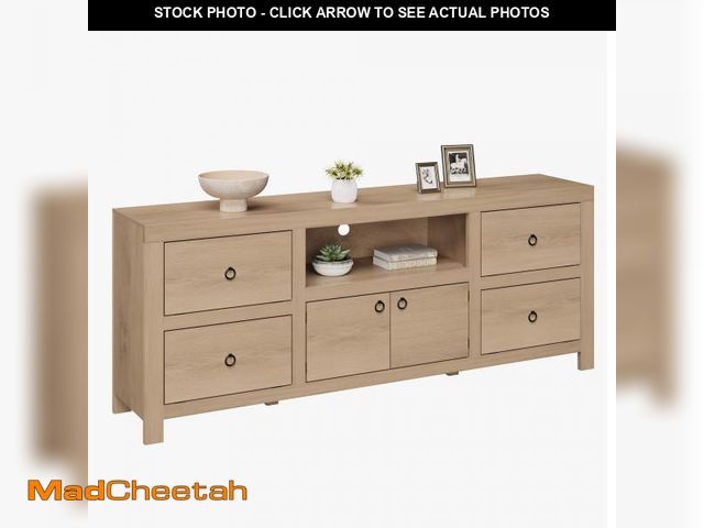 Lot 74-12101909 - GarveeHome Farmhouse TV Stand for 80 Inch TVs, Long Entertainment Center with 6 Storage Drawer &amp;...