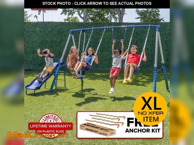 Lot 74-12799915 - Sportspower Arcadia Metal Swing Set for Kids Ages 3-8, Outdoor Backyard Playset with Trapeze, 2-Pers...