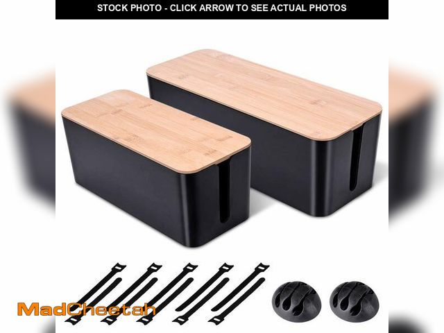 Lot 74-12708232 - 2 Pack Large Cable Management Box Ã¢â¬â Wooden Style Cord Organizer Box and Cover for TV Wires, C...