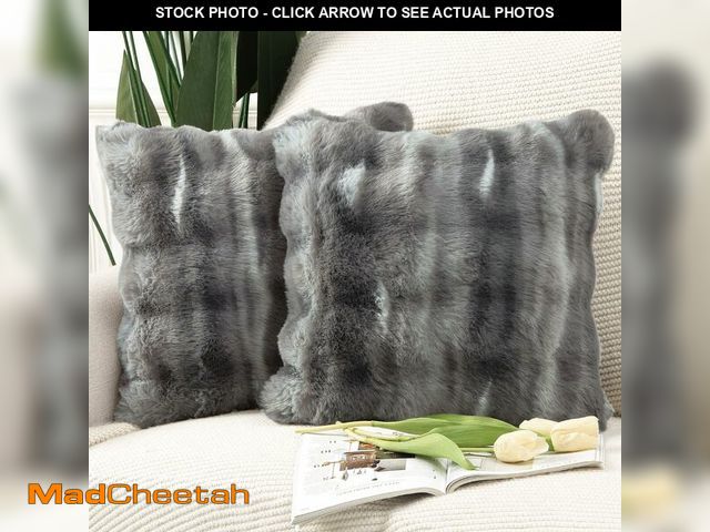 Lot 74-12974861 - MADIZZ Pack of 2 Thick Plush Wool Throw Pillow Covers 20x20 Inch Dark Grey Soft Neutral Decorative T...