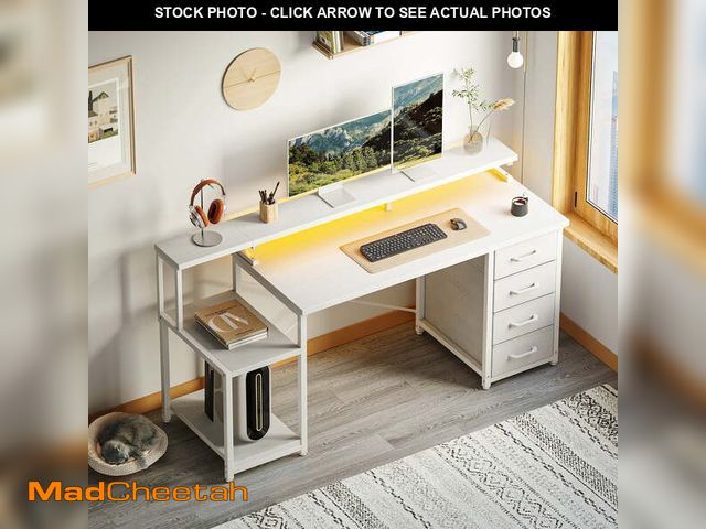Lot 74-14087701 - Casacomoda 55 Inch Computer Desk with LED Light, Monitor  Stand, Desk with 4 Drawers, Home Office De...