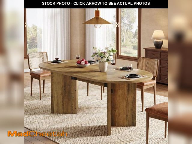 Lot 74-12409165 - BYBLIGHT Roesler Rustic Brown Engineered Wood 63 in. Pedestal Dining Table Seats 4 to 6 People - UNU...