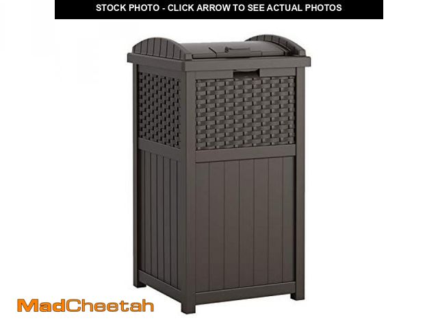 Lot 74-12521572 - Suncast 33 Gallon Commercial Outdoor Trashcan Hideaway with Lid for 30 to 33 Gallon Trash Bags for G...