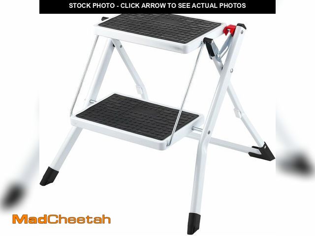 Lot 74-12665401 - VEVOR Step Ladder 2-Step 330lbs Capacity, Ergonomic Folding Steel Step Stool with Wide Anti-Slip Ped...