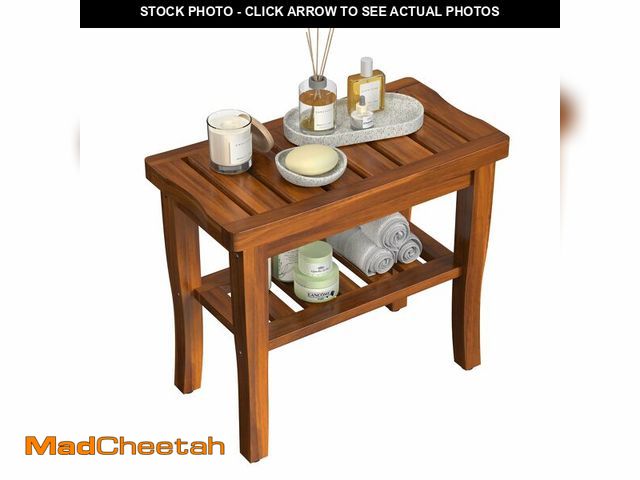 Lot 74-13630711 - Teak Wood Shower Bench Stool with Storage Shelf, Wooden Waterproof Bathroom Spa Bathing Teak Shower ...