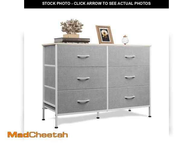 Lot 74-12519359 - WLIVE 6 Drawer Dresser for Bedroom, Wide Fabric Dresser TV Stand for 50 Inches TV with Metal Frame, ...