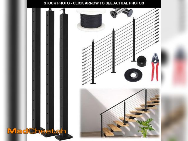 Lot 74-12398201 - Muzata 10-15FT Modular Black Cable Railing Kit 42 Inch 3 Stair Post Kit Complete Set Cable Railing S...