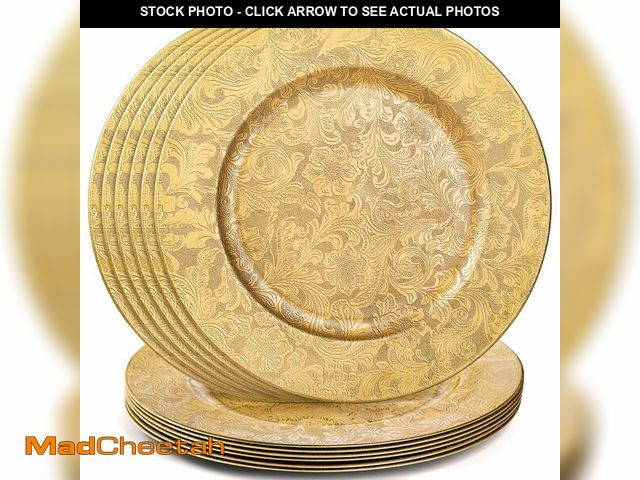Lot 74-12707925 - ZOOFOX 12 Pack Gold Charger Plates, 13" Plastic Round Antique Plate Chargers for Dinner Plates, Flor...