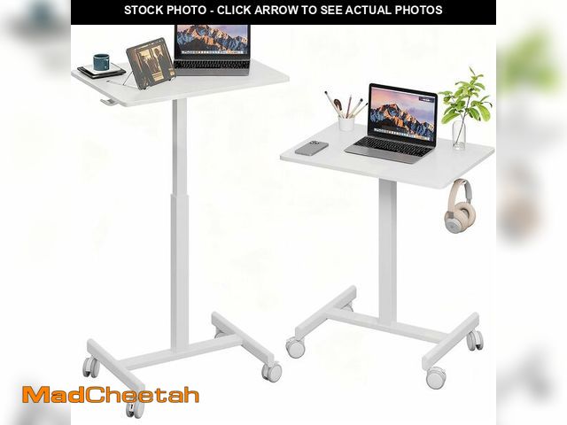 Lot 74-13583154 - (MISSING WHEELS) Gamork 18.9 * 25.6 inch Mobile Standing Desk,T Shaped Pneumatic Adjustable Height S...