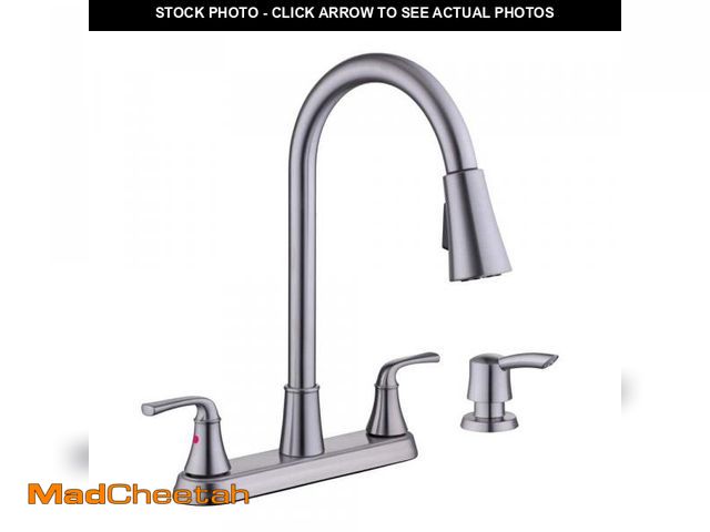 Lot 74-12518475 - (MISSING SOAP DISPENSER) Glacier Bay Sadira Double Handle Pulldown Sprayer Kitchen Faucet with Soap ...