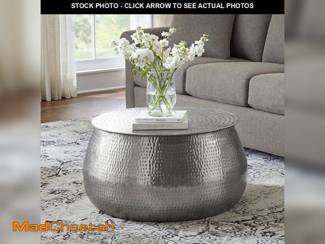 Lot 74-14467915 - Home Decorators Collection Calluna 30 in. Silver Medium Round Metal Coffee Table with Lift Top Stora...