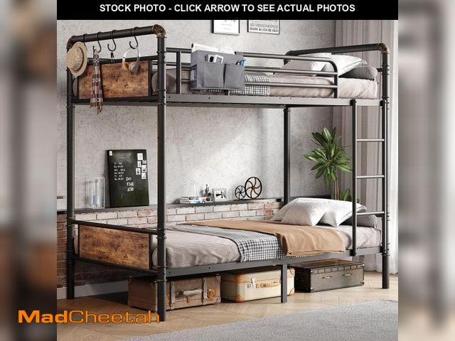 Lot 74-12289891 - Jocoevol Metal Bunk Bed Twin Over Twin, Industrial Bunkbeds Heavy Duty Bed with Safety Guard Rails a...