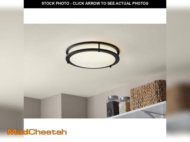 Lot 74-12557340 - Hampton Bay Flaxmere 14 in. Modern Matte Black Selectable CCT Integrated LED Flush Mount for Kitchen...