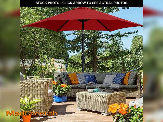 Lot 74-14087255 - Autlaycil 7.5ft Red Outdoor Patio Umbrella with Tilt, Crank and Sturdy Ribs for Lawn, Garden, Backya...