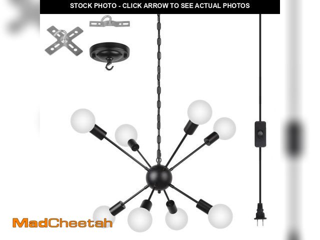 Lot 74-12434333 - CHENBEN 8 Lights Plug in Chandelier Lighting with Long Cord,Black Plug in Ceiling Light,Hanging Ligh...