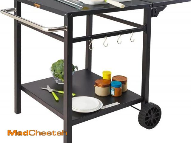 Lot 74-12096598 - VEVOR Outdoor Grill Dining Cart with Double-Shelf, BBQ Movable Food Prep Table, Multifunctional Fold...