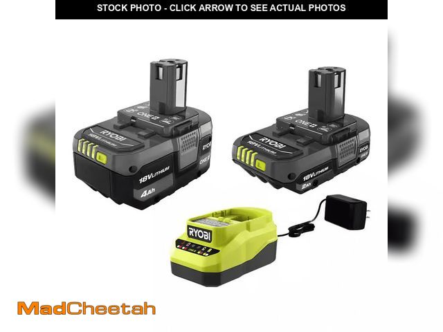 Lot 74-12790203 - (MISSING ONE BATTERY) Ryobi ONE+ 18V Lithium-Ion Starter Kit With 2.0 Ah Battery, 4.0 Ah Battery, An...
