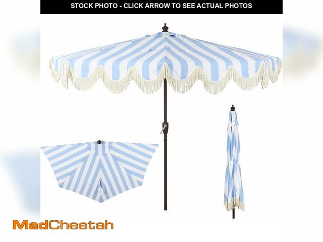 Lot 74-14359104 - JONATHAN Y Beverly 9 ft. Striped Half Umbrella, Light Blue/Dark Brown - USED