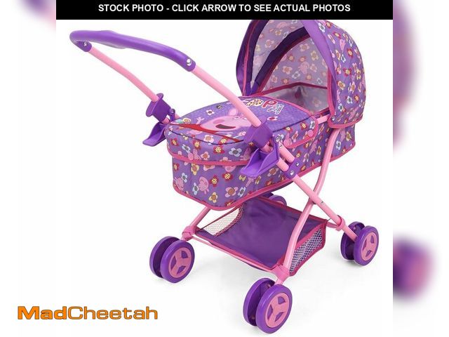 Lot 74-12828073 - Peppa Pig: Doll Pram - Purple, Pink, Flowers - Accessory for Dolls Up to 18", Foldable, Removable Ba...