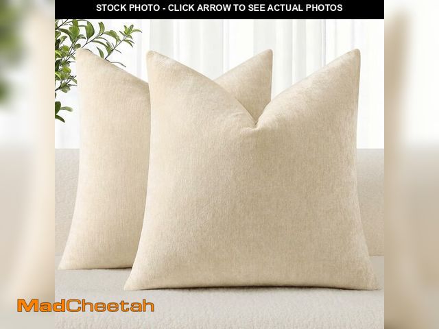 Lot 74-14296143 - decorUhome Fall Chenille Beige Throw Pillow Covers 20x20 Inch Set of 2, Decorative Soft Couch Pillow...