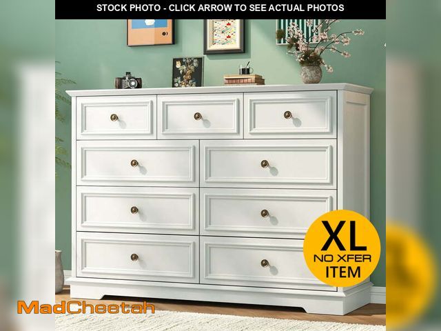 Lot 74-14585384 - 9 Drawer Dresser for Bedroom, Wood Chest of Drawers, Rustic-Style Dresser with Metal Handles, Tall S...