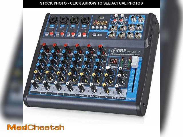 Lot 74-14307550 - Pyle 8 Channel Bluetooth Studio Mixer - USB Computer Recording, Built-In MP3 Player, 48V Phantom Pow...