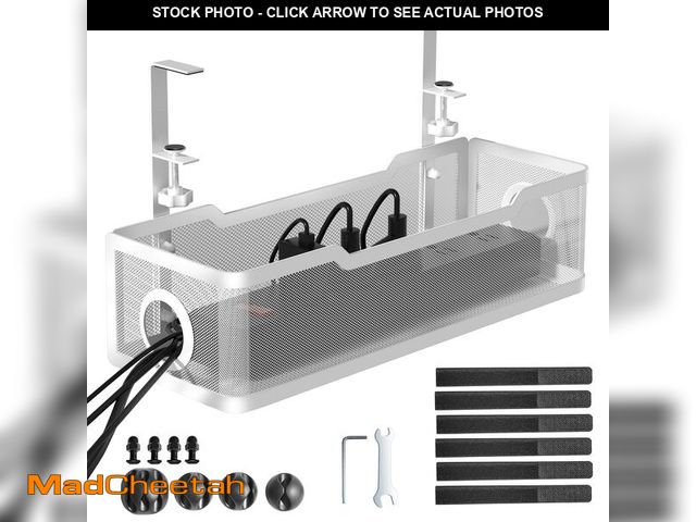 Lot 74-13631229 - Under Desk Cable Management Tray White, Cinati Wire Organizers No Drill, Cable Tray with Clamp for W...