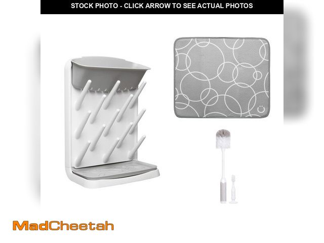 Lot 74-13549590 - Ubbi Vertical Bottle Drying Rack, Bottle Brush &amp; Microfiber Drying Mat Bundle, Newborn Baby Esse...